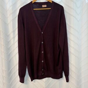 Gran Sasso Vintage Burgundy Virgin Wool Cardigan Sweater V-Neck Made in Italy